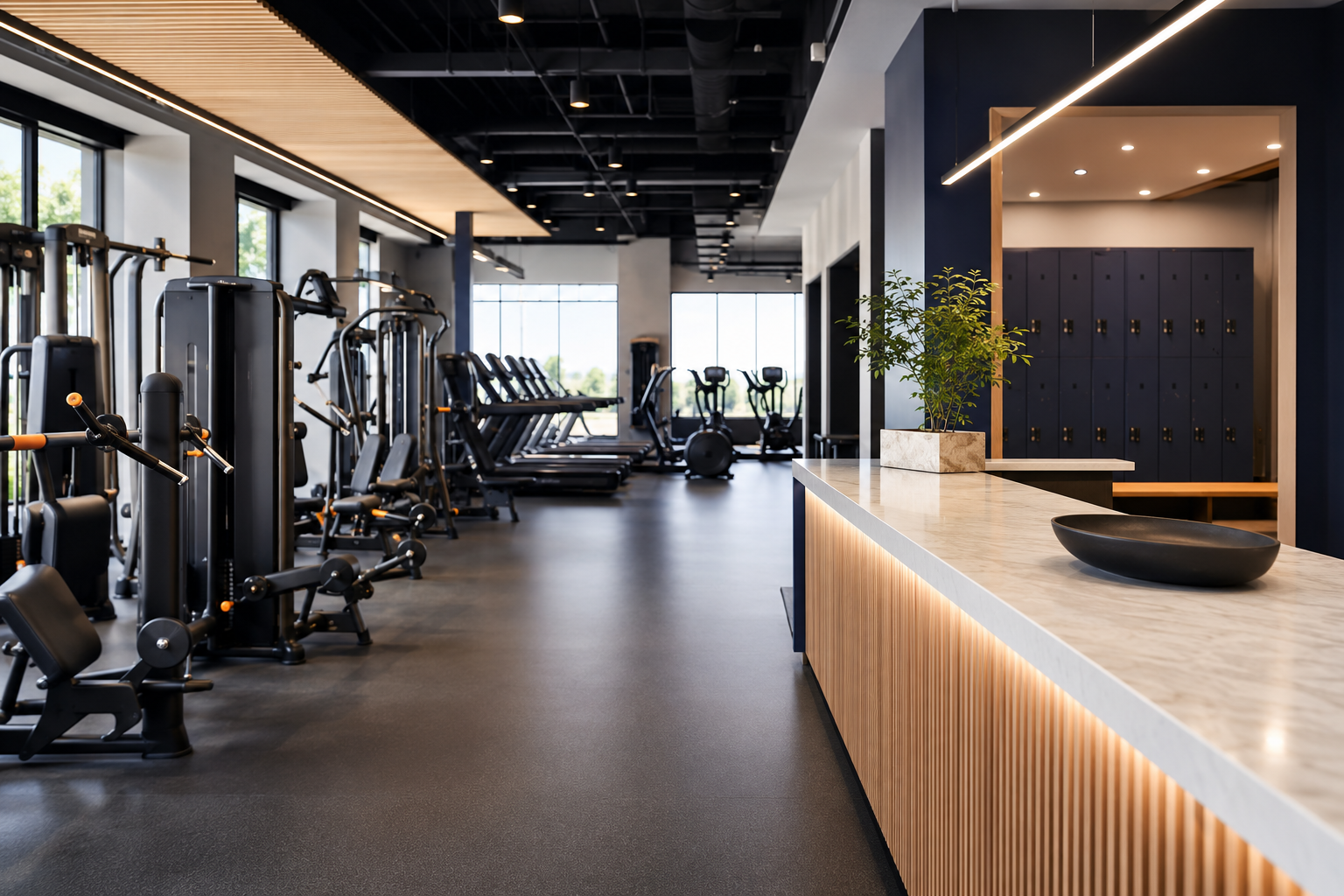 Protected high-touch surfaces in a modern fitness centre