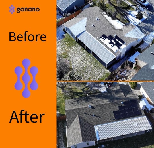 Aerial roof before and after a GoNano Shingle Treatment
