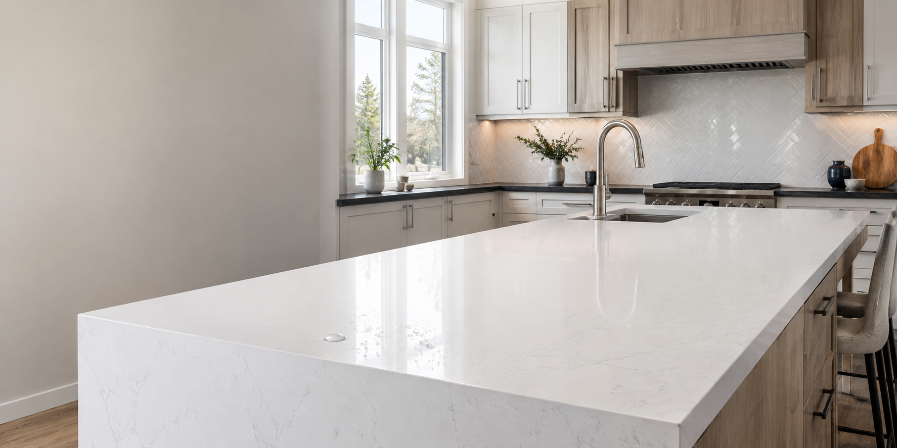 Premium protected granite and quartz countertops in a modern kitchen